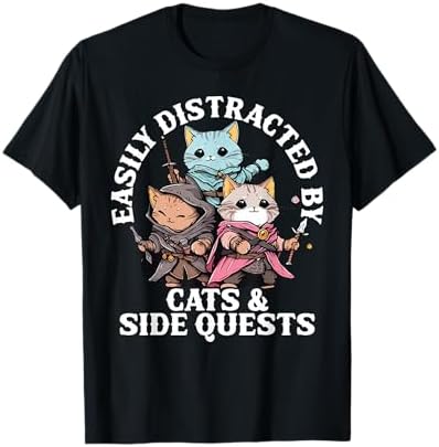 Amazon.com: Easily Distracted By Cats And Side Quests Funny RPG